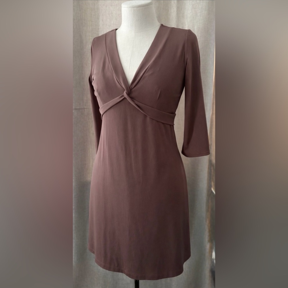 BCBG Max Azria Brown Twist Front Dress M | Minimalist Quiet Luxury Mini